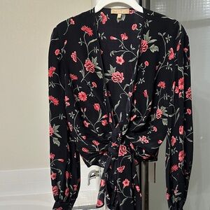 Michael Kors Collection Black and Red Floral Blouse